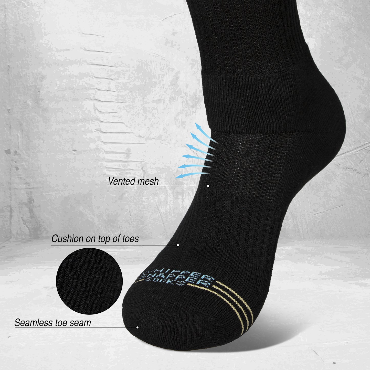 Whipper Snapper Socks: Men's Black Crew 2.0