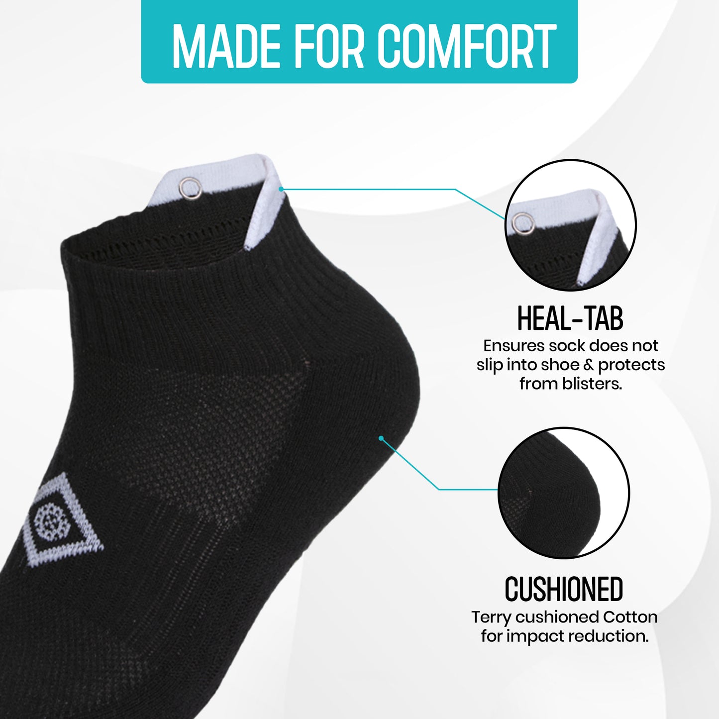Whipper Snapper Socks; Black Cushioned Cotton Ankle Socks