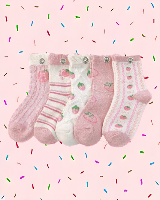 Children's Cotton Socks That Snap - Strawberry Collection