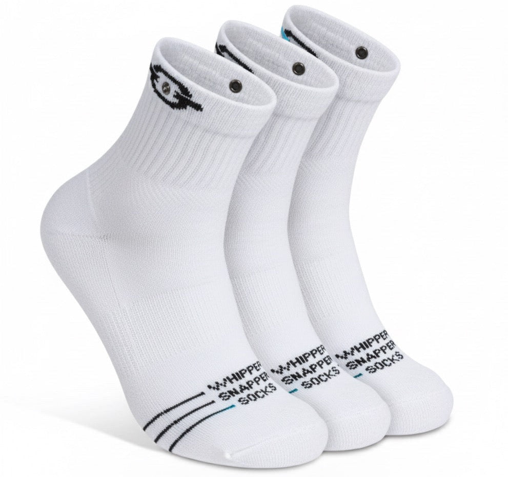 White 1/4 Crew Bambo Socks With Built-In Snaps