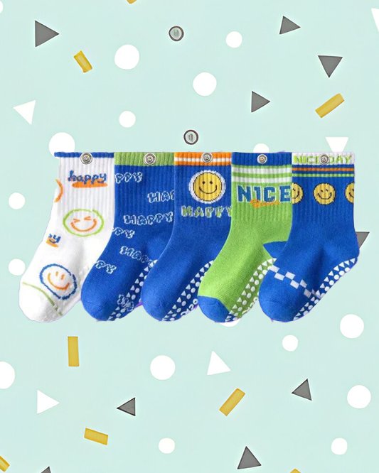 Children's Non-Slip Socks That Snap - Happy Face