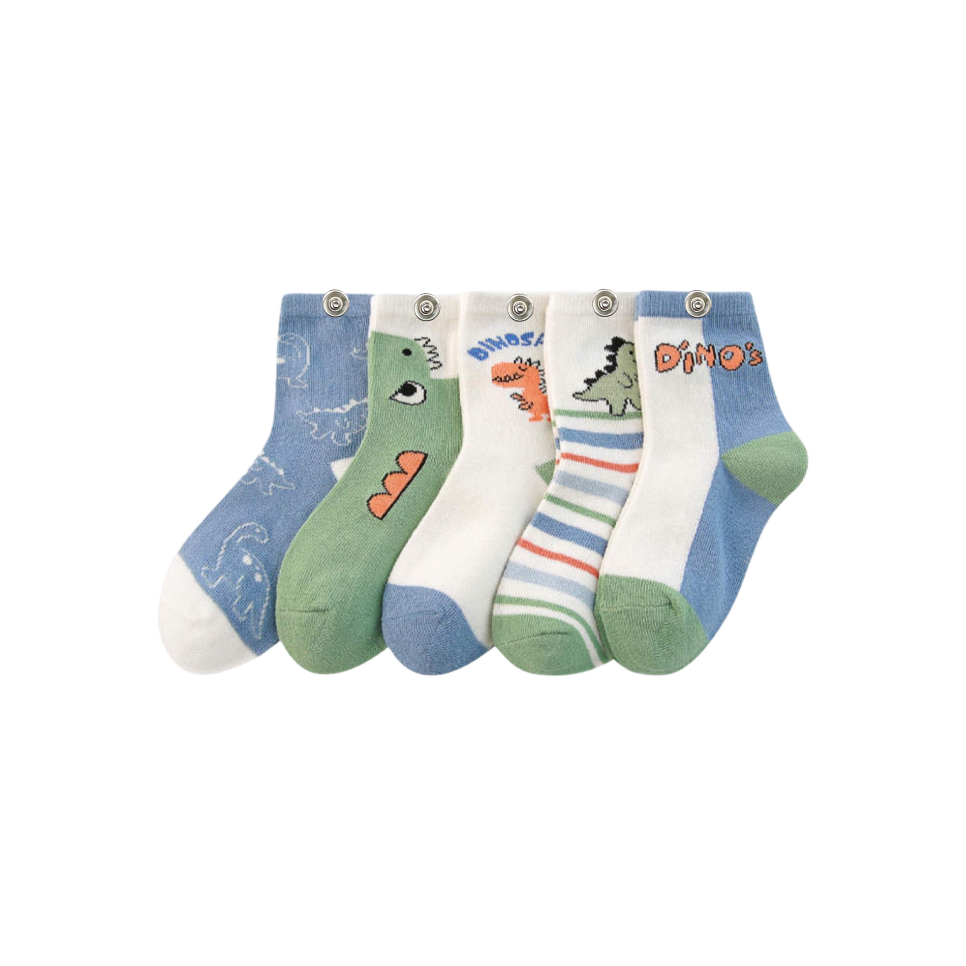 Cute Children's Dino Cotton Socks With Built-In Snaps