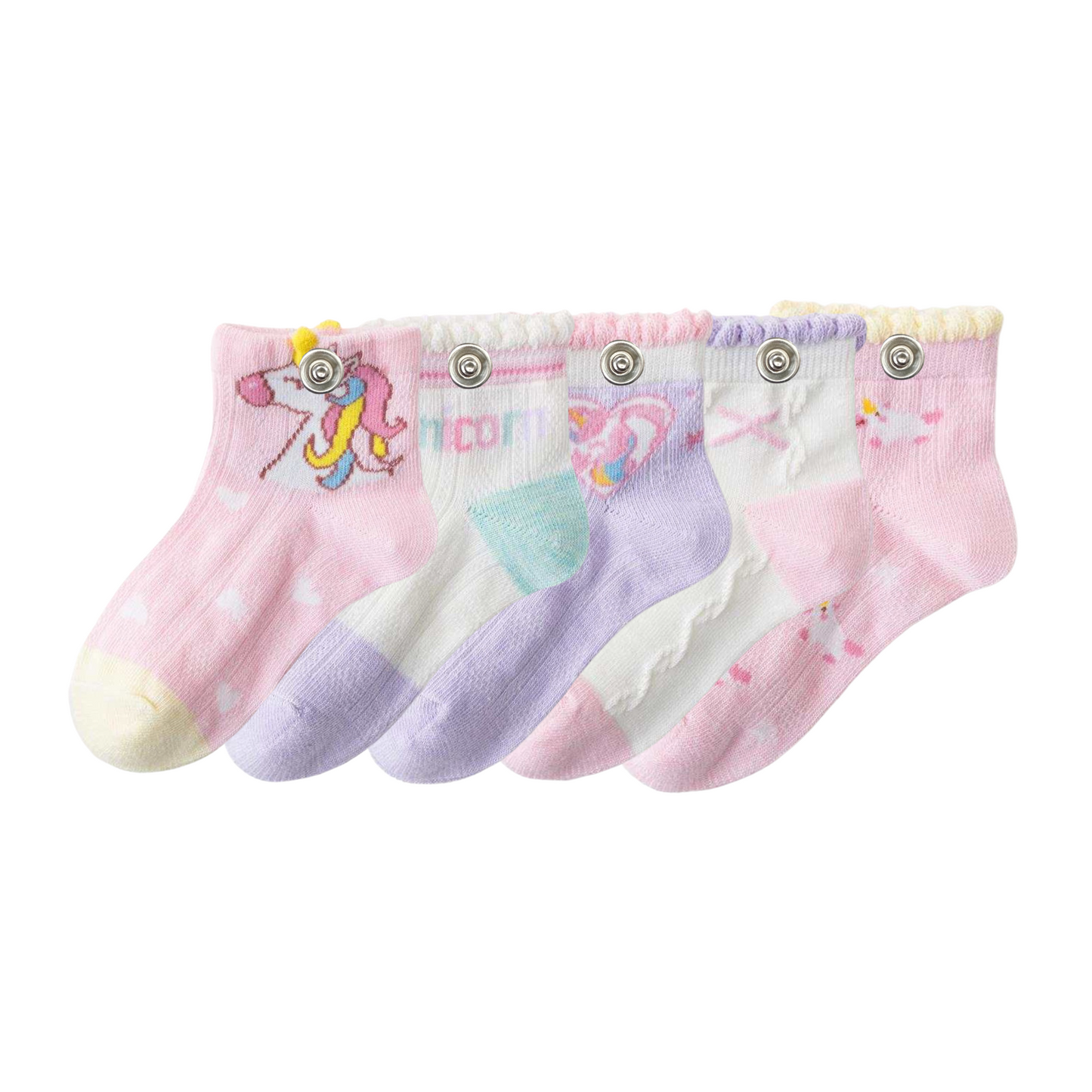 Cute Unicorn Cotton Ankle Socks With Built-In Snaps 